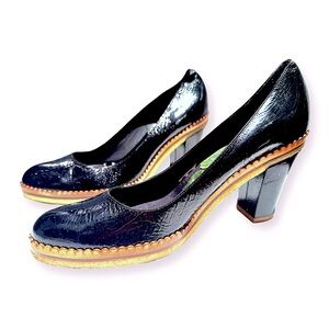 [ KENZO ] Black Patent Leather Pumps w/Wedge Heel : Sz 39